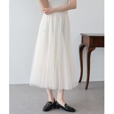 ビジュー付きチュールスカート