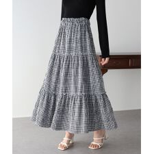 ギンガムチェックティアードスカート