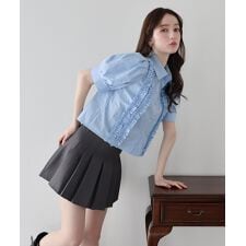 フロントフリル半袖ブラウス