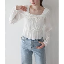 スクエアネックギャザーブラウス