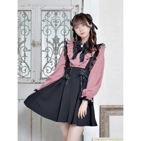 レリアン セットアップ 格子柄 フリル たたかう レース フレアスカート 