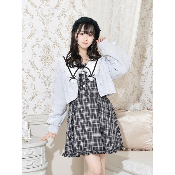 お嬢さんマシュマロモールケーブルレースアップカーディガン