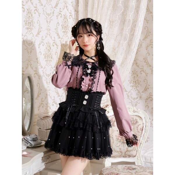レディース LIZLISA 3つリボンハートチョーカーブラウス ピンクブラック