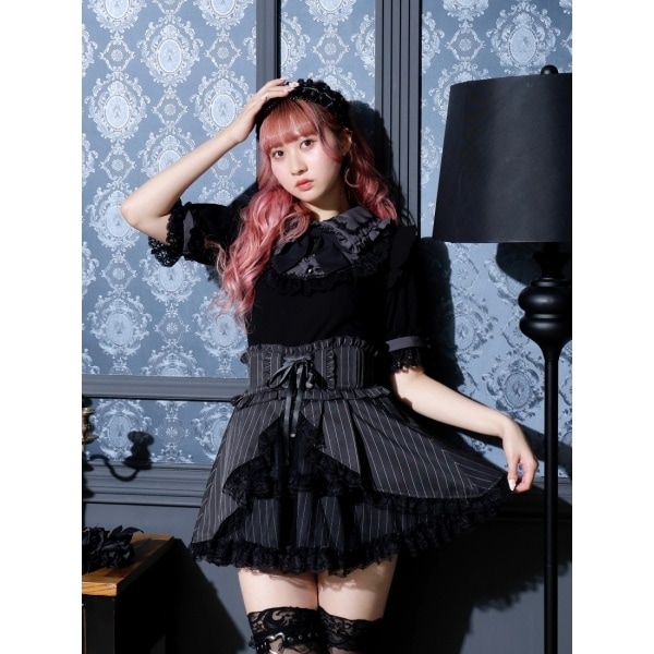 NOEMIE お嬢さんバックレースアップチョーカーネックカットソー ブラック 黒 お嬢さんバックレースアップチョーカーネックカットソー