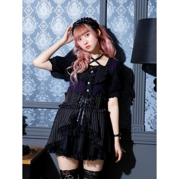 NOEMIE ノエミー お嬢さんバックレースアップチョーカーネックカットソー 黒 お嬢さんバックレースアップチョーカーネックカットソー