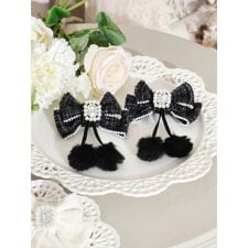 ツイードリボンぽんぽんツインテールクリップ