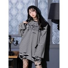 肩ジップボーダーロングユニセックスTシャツ