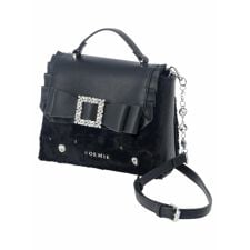 お嬢さんビジューリボンフリルフラップショルダーファーバッグ