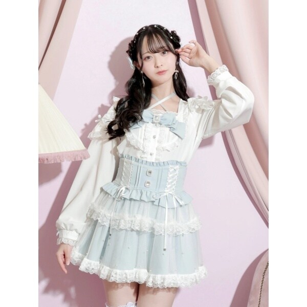 ノエミー ビジューリボンチョーカーネックオープンショルダー ブラウス ピンク ノエミー NOEMIE キラキラリボンチョーカーネックオープンショルダー