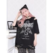 鉄線クロスチェーンダメージユニセックスTシャツ