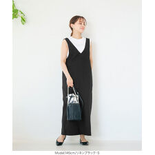 [ 田中亜希子さんコラボ ］Vネックストレートサロペットスカート [E2992]