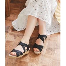 神戸レタス(KOBE LETTUCE)の4cmウェッジソールクロスゴムジュートサンダル [I1596]