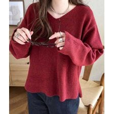 神戸レタス(KOBE LETTUCE)のウォッシャブルVネックorモックネックスフレニットトップス [C6301]