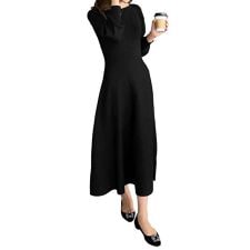 神戸レタス(KOBE LETTUCE)の[ 岡部あゆみさんコラボ ] フレアニットワンピース 選べる丈・選べるネック [E2920]