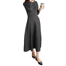 神戸レタス(KOBE LETTUCE)の[ 岡部あゆみさんコラボ ] フレアニットワンピース 選べる丈・選べるネック [E2920]