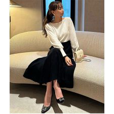 神戸レタス(KOBE LETTUCE)の[ 岡部あゆみさんコラボ ] フレアニットワンピース 選べる丈・選べるネック [E2920]