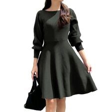 神戸レタス(KOBE LETTUCE)の[ 岡部あゆみさんコラボ ] フレアニットワンピース 選べる丈・選べるネック [E2920]