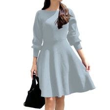 神戸レタス(KOBE LETTUCE)の[ 岡部あゆみさんコラボ ] フレアニットワンピース 選べる丈・選べるネック [E2920]