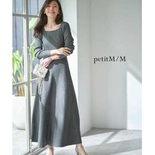 神戸レタス(KOBE LETTUCE)の選べるネック フィット＆フレアニットワンピース（長袖・半袖・ノースリーブ） [E3289]