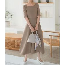 神戸レタス(KOBE LETTUCE)の選べるネック フィット＆フレアニットワンピース（長袖・半袖・ノースリーブ） [E3289]