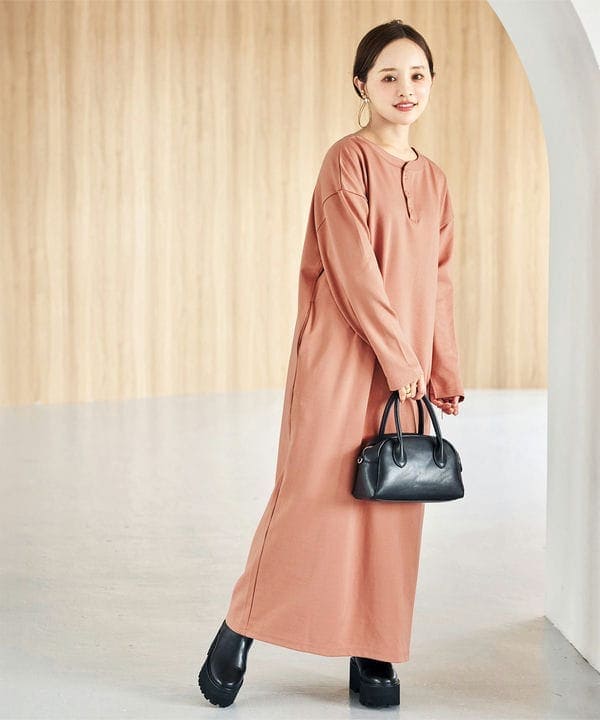 ぬく盛り ] 選べる丈 キーネックマキシワンピース [E3435] | 神戸