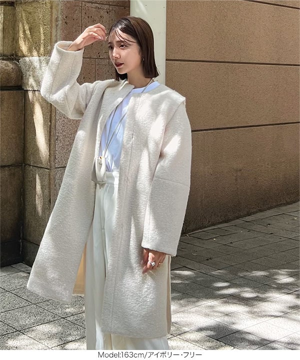 【新品未使用】神戸レタス岡部あゆみさんコラボ ミドル丈ノーカラーコート 岡部あゆみさんコラボ ] ミドル丈ノーカラーコート [K1247