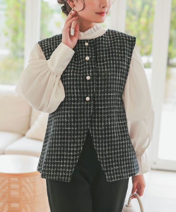 WEB限定/カットジョーゼット ジャケット＋パンツ セットアップ