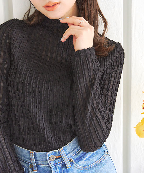 ウェーブシアーハイネックトップス [C7052] | 神戸レタス(KOBE LETTUCE