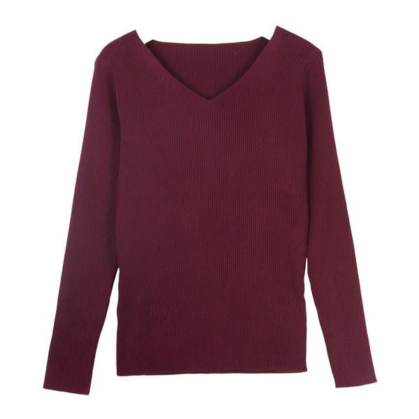 ウォッシャブルVネックorモックネックスフレニットトップス [C6301