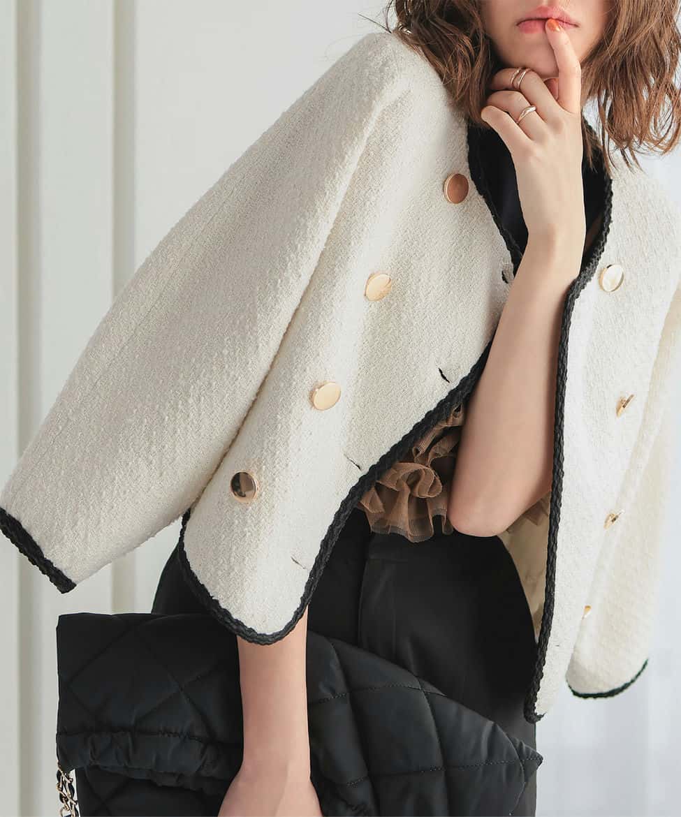 ボリュームスリーブショート丈ツイードジャケット [K1294] | 神戸