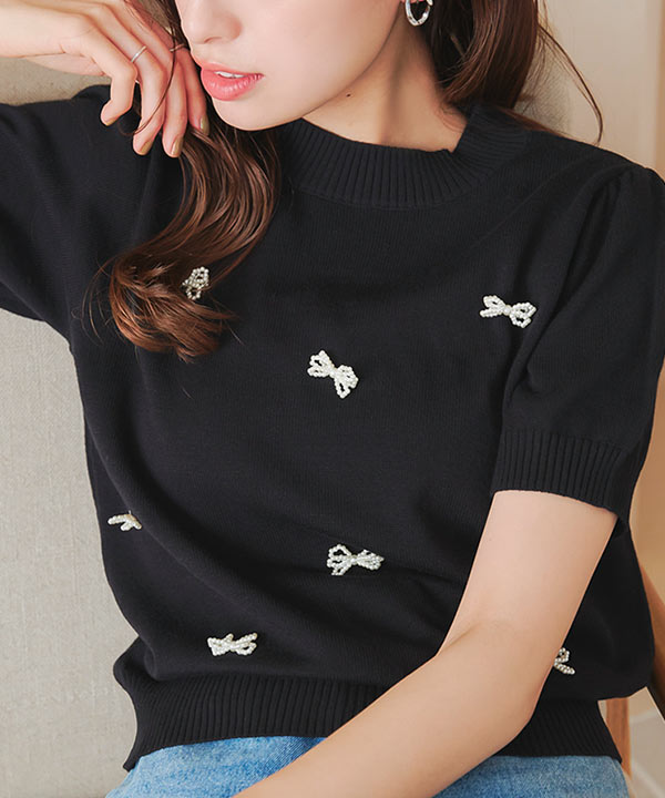 袖パールリボントップス COEL Online Store袖パールリボントップス(F ホワイト): TOPS