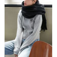 胸元刺繍ケーブルニットトップス [C7191]