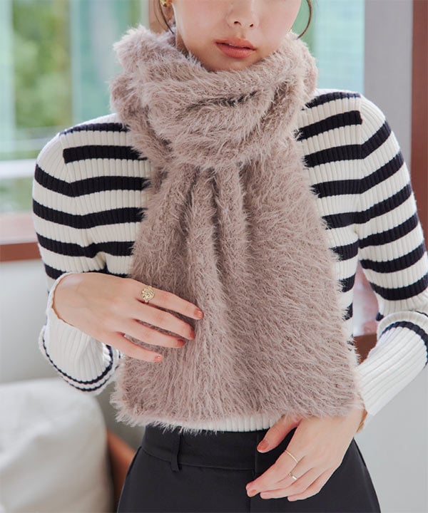 ミンク幅広ロングショールマフラー黒