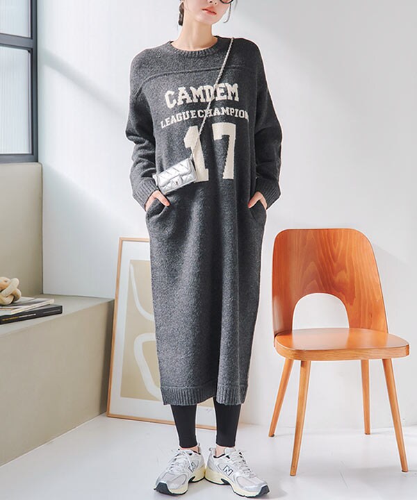 カレッジロゴもっちりニットワンピース [E3408] | 神戸レタス(KOBE