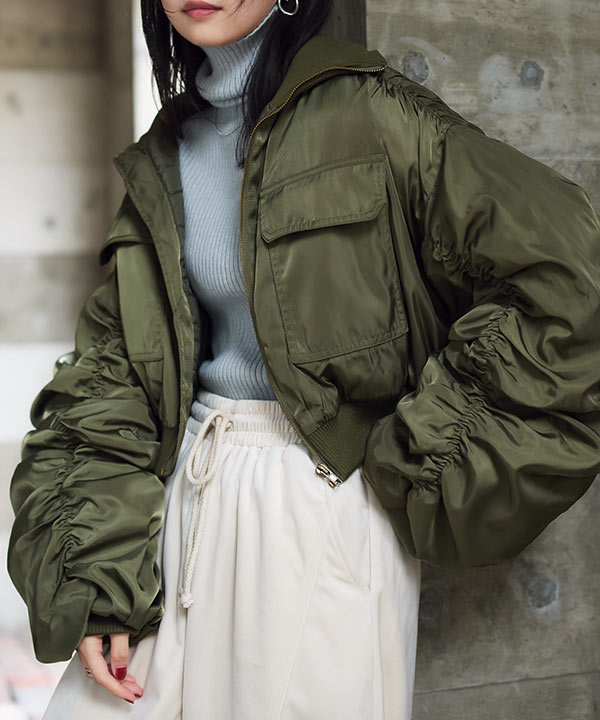 ミニタリーマキシロングコートカーキ ダブルジッパー ジャケット