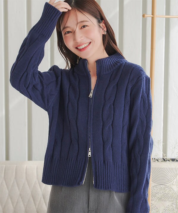 ダブルジップケーブルニットトップス [N1134] | 神戸レタス(KOBE