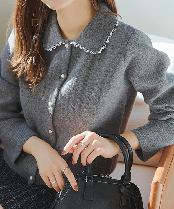 ピコレース襟付きニットカーディガン [C7373] | 神戸レタス(KOBE