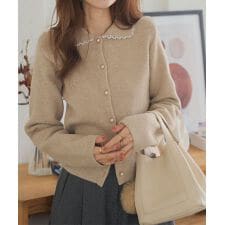 神戸レタス(KOBE LETTUCE)のピコレース襟付きニットカーディガン [C7373]