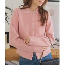 神戸レタス(KOBE LETTUCE)のピコレース襟付きニットカーディガン [C7373]