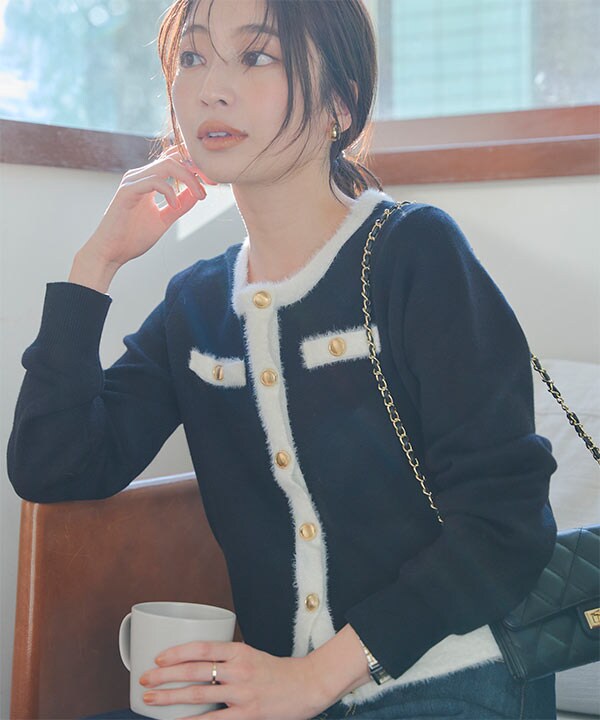 パイピングシャギーニットジャケットカーディガン [C7379] | 神戸