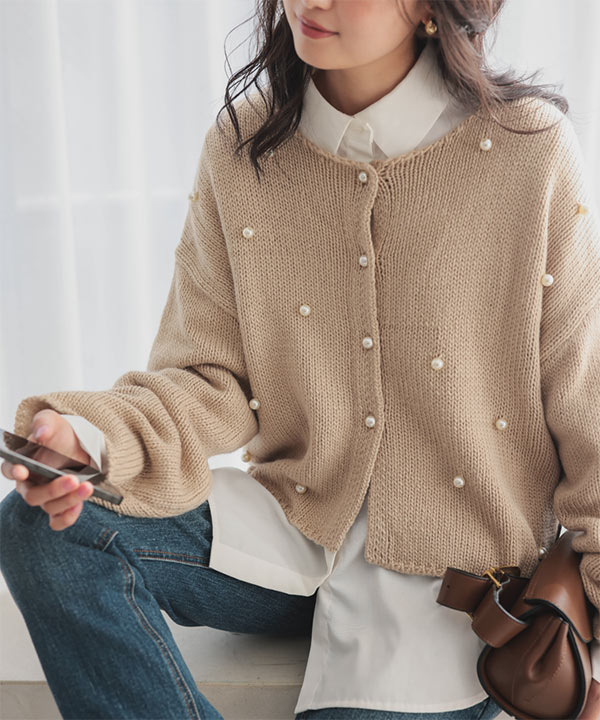 ランダムパールニットカーディガン [N1137] | 神戸レタス(KOBE LETTUCE