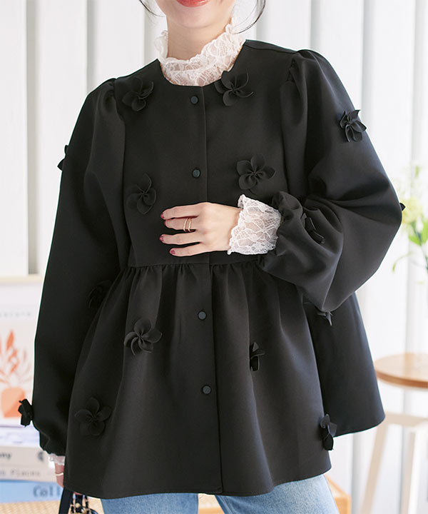 お花モチーフペプラムジャケット [K1368] | 神戸レタス(KOBE LETTUCE