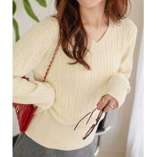 コットン100ケーブルニットトップス [N1127]