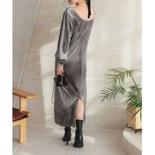 パフスリーブベロアロングワンピース [E3466]