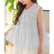 [ Petitle / プチレ ] ストライプティアードノースリブラウス [C7452]