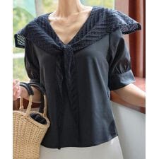 レース襟ブラウス [C7482]