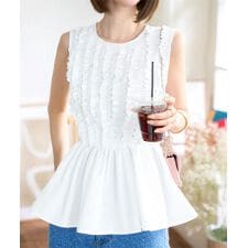 ギャザーフリルノースリーブペプラムトップス [C7500]