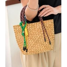 カラーハンドルチャーム付きカゴバッグ [B1622]