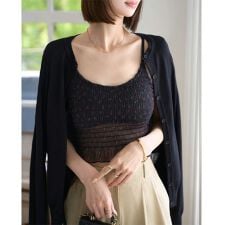 カップ付き小花柄シャーリングキャミ [C7527]