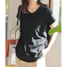 [ M L XL 汗じみ防止＆UVカット ] ポケット付きVネックTシャツ [C7575]